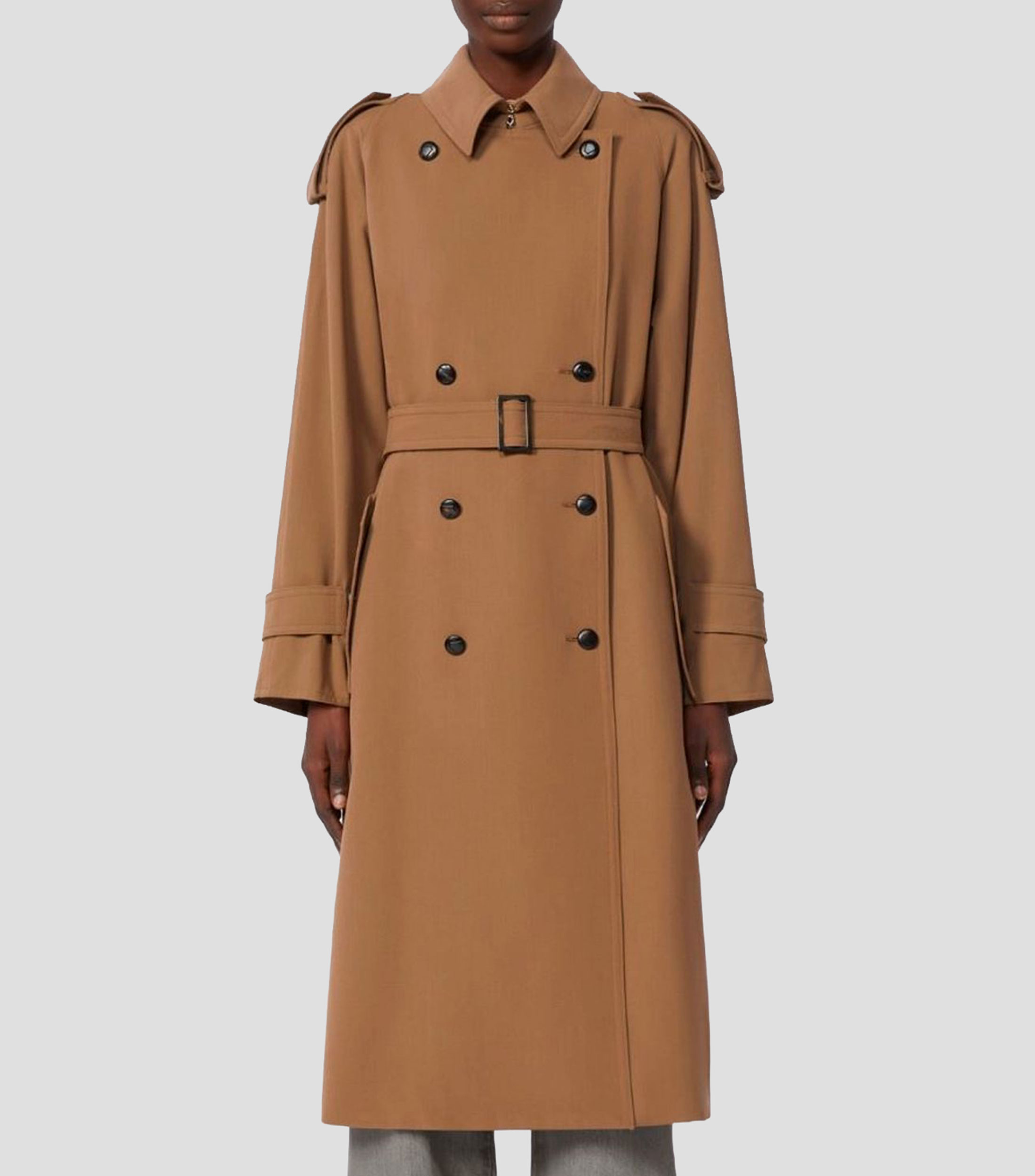 Gabardina larga con botonadura liso Mujer